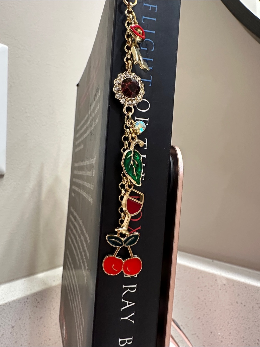 Gold Tone Dangle Bookmark with Red Cherry & Enamel Accents - Picture 2 of 6